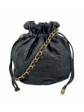 Chanel Shoulder Bag Quilted Lambskin Black Gold
